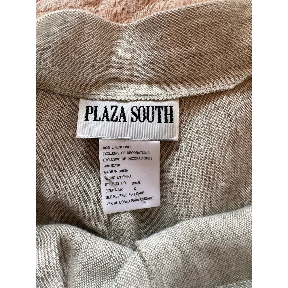 100% Linen Pants Plaza South Tan/Gray. Neutral Business Tapered Leg Trouser 12 - Picture 7 of 9